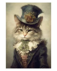 Humorous cat portrait in historical attire with top hat