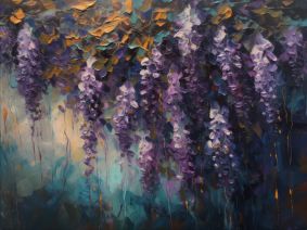 Wisteria in Bloom: Thick Oil Textured Floral Artwork