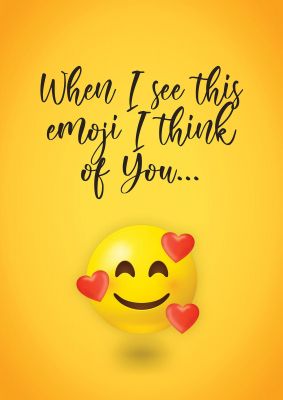 An unframed print of emoji love hearts around in typography in yellow and black accent colour