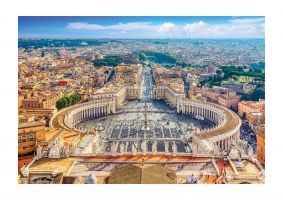 An unframed print of st peters square in vatican travel photograph in blue and brown accent colour
