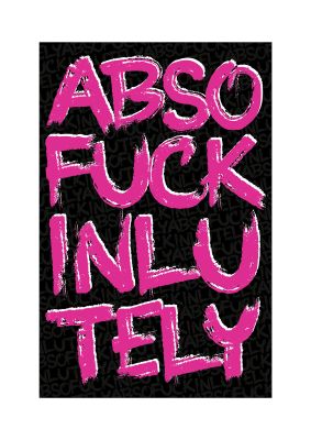 An unframed print of absofuckinlutely pink and white quote in typography in black and pink accent colour