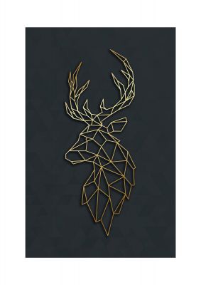 An unframed print of geometric gold deer head in gold and black accent colour