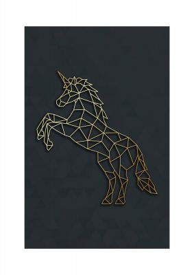 An unframed print of geometric gold unicorn in gold and black accent colour