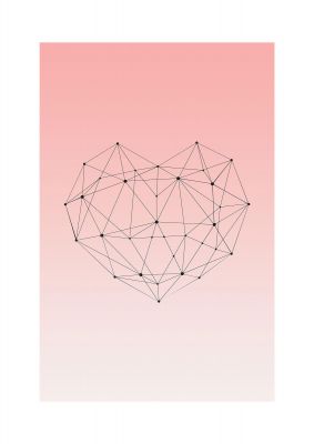 An unframed print of geometric linear heart love in pink