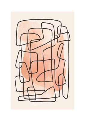 An unframed print of line abstract peach 1 pattern in pink and black accent colour