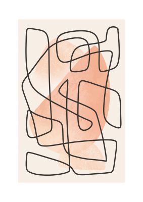 An unframed print of line abstract peach 3 pattern in pink and black accent colour