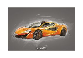 An unframed print of mclaren 570s graphical illustration in grey and gold accent colour