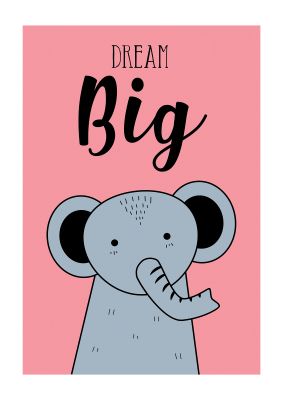 An unframed print of dream big nursery illustration in pink and grey accent colour