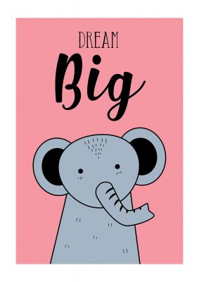 An unframed print of dream big nursery illustration in pink and grey accent colour