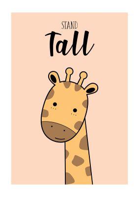 An unframed print of stand tall nursery illustration in pink and yellow accent colour
