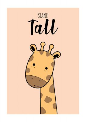 An unframed print of stand tall nursery illustration in pink and yellow accent colour