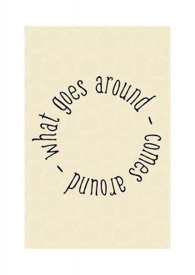 An unframed print of what goes around quote in typography in beige and black accent colour