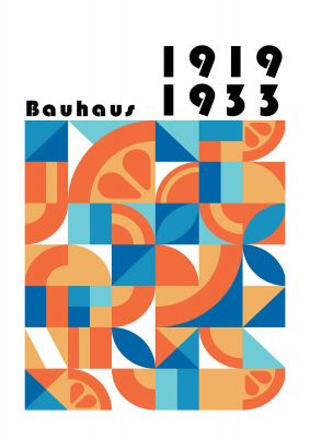 An unframed print of bauhaus style 2 retro in multicolour and black accent colour