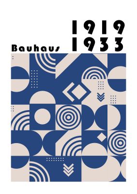 An unframed print of bauhaus style 3 retro in blue and black accent colour