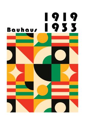 An unframed print of bauhaus style 4 retro in multicolour and black accent colour