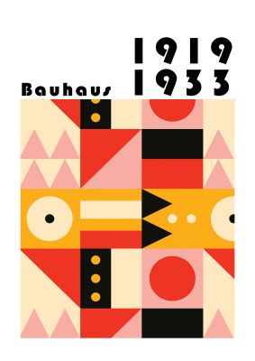 An unframed print of bauhaus style 6 retro in multicolour and black accent colour