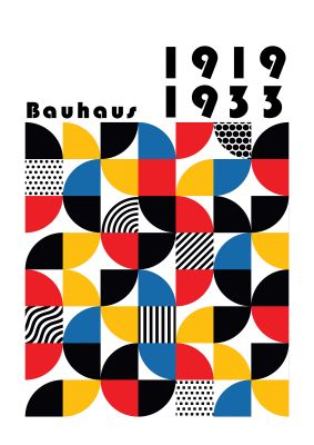 An unframed print of bauhaus style 7 retro in multicolour and black accent colour