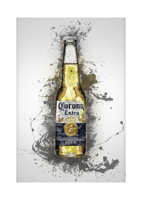 An unframed print of corona bottle splatter graphical illustration in grey and yellow accent colour