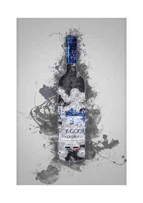 An unframed print of grey goose vodka bottle splatter graphical illustration in grey and blue accent colour