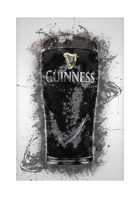 An unframed print of guinness pint splatter graphical illustration in black and gold accent colour