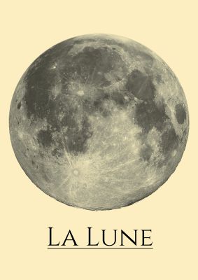 An unframed print of la lune the moon space photograph in yellow and grey accent colour