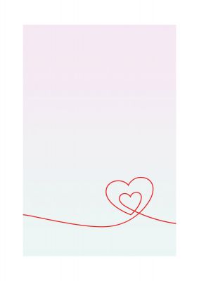 An unframed print of two hearts connected love line drawing in pink and red accent colour