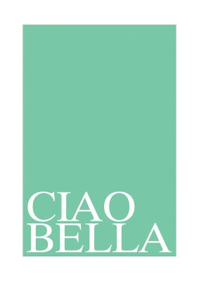An unframed print of ciao bella quote in typography in green and white accent colour