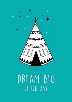 An unframed print of dream big kids wall art illustration in green and white accent colour