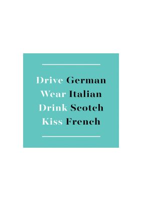 An unframed print of drive german quote in typography in green and black and white accent colour