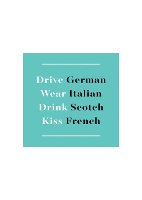 An unframed print of drive german quote in typography in green and black and white accent colour