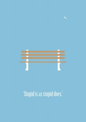 An unframed print of forrest gump quote illustration in blue and white accent colour