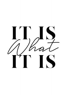 An unframed print of it is what it is quote in typography in white and black accent colour