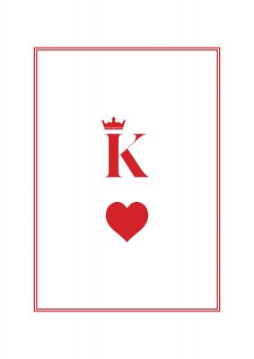 An unframed print of king of hearts graphical illustration in white and red accent colour