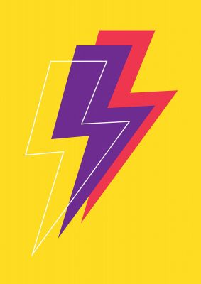 An unframed print of lightning kids wall art graphic in yellow and multicolour accent colour