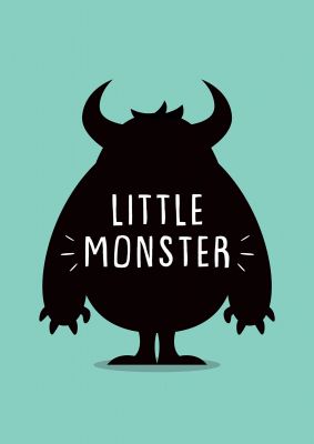 An unframed print of little monster kids wall art illustration in green and black accent colour