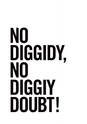 An unframed print of no diggidy music in typography in white and black accent colour
