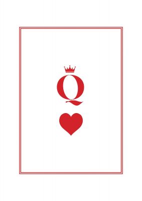 An unframed print of queen of hearts graphical illustration in white and red accent colour