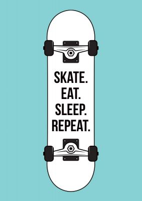 An unframed print of skate eat sleep kids wall art graphic in green and black and white accent colour