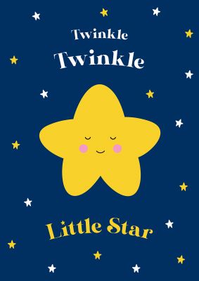 An unframed print of twinkle twinkle kids wall art illustration in blue and yellow accent colour