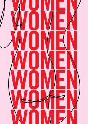 An unframed print of women women graphical illustration in pink and red accent colour