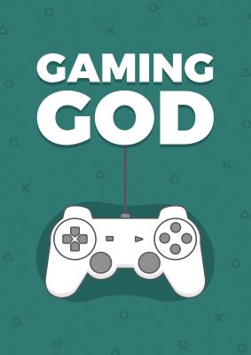 An unframed print of gaming god kids wall art illustration in green and white accent colour