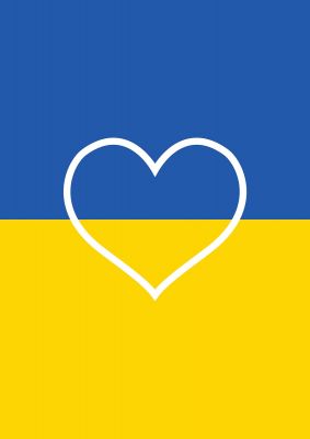An unframed print of heart ukraine graphical illustration in blue and yellow accent colour