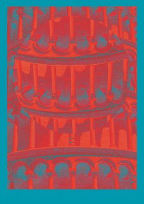 An unframed print of tower of pisa abstract lofi graphical in red and aquamarine accent colour