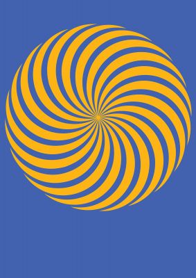An unframed print of swirl blue yellow graphical abstract in blue and yellow accent colour
