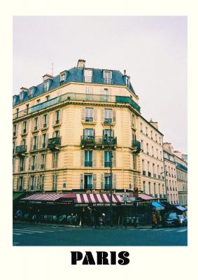 An unframed print of paris cafe travel photograph in multicolour and black accent colour
