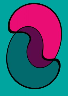 An unframed print of abstract blob shape three graphical in green and pink accent colour