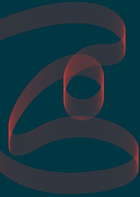 An unframed print of abstract ribbon graphical in blue and red accent colour