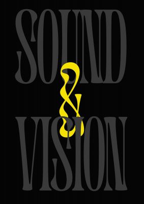 An unframed print of sound vision bowie lyric quote in typography in black and yellow accent colour