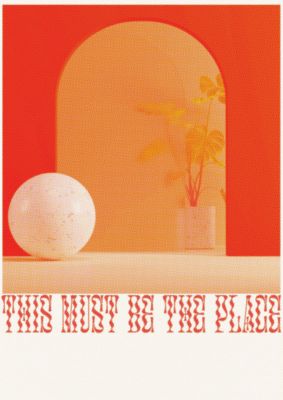 An unframed print of this must be the place experimental halftone quote in typography in orange and white accent colour