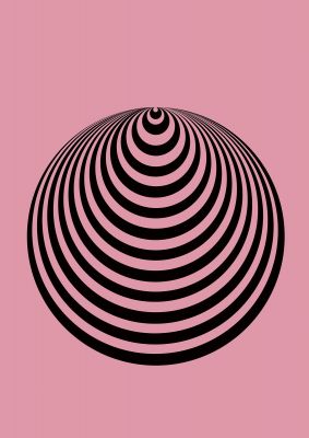 An unframed print of optical illusion illustration cone pink graphical in pink and black accent colour
